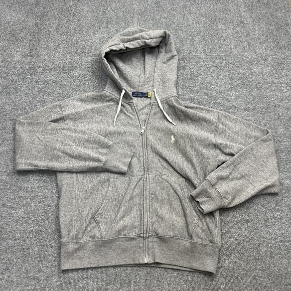 Polo Ralph Lauren Hoodie Womens Large Gray Full Zip Fleece Sweatshirt Pony Logo - Picture 1 of 9